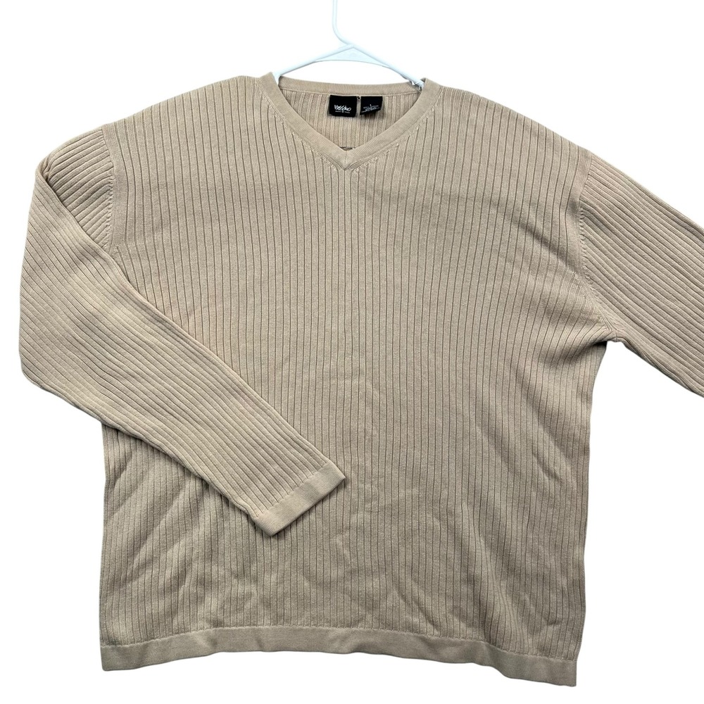 Mossimo Sweater Mens Large Tan Ribbed V-Neck 100% Cotton Long Sleeve Casual